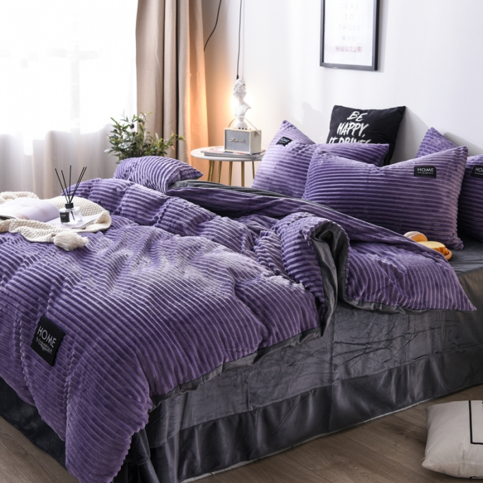 91家纺网 家纺一手货源 找家纺 唐人居家纺  2025冬季保暖魔法绒四件套 丽莎-丁香紫