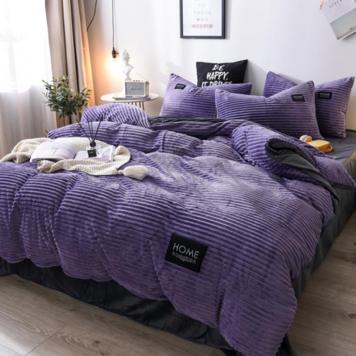 91家纺网 家纺一手货源 找家纺 唐人居家纺  2025冬季保暖魔法绒四件套 丽莎-丁香紫