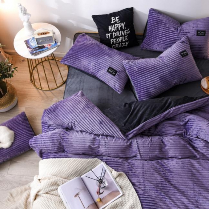 91家纺网 家纺一手货源 找家纺 唐人居家纺  2025冬季保暖魔法绒四件套 丽莎-丁香紫