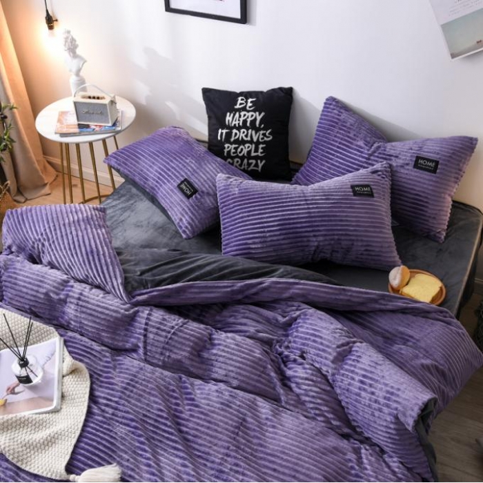 91家纺网 家纺一手货源 找家纺 唐人居家纺  2025冬季保暖魔法绒四件套 丽莎-丁香紫