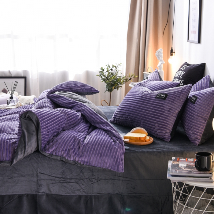 91家纺网 家纺一手货源 找家纺 唐人居家纺  2025冬季保暖魔法绒四件套 丽莎-丁香紫