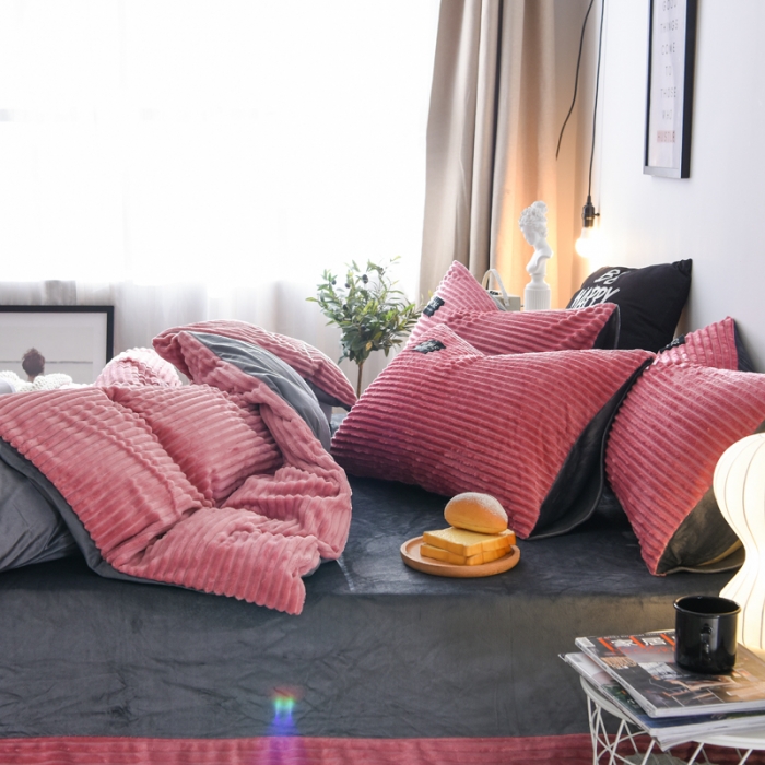 91家纺网 家纺一手货源 找家纺 唐人居家纺  2025冬季保暖魔法绒四件套 丽莎-豆沙