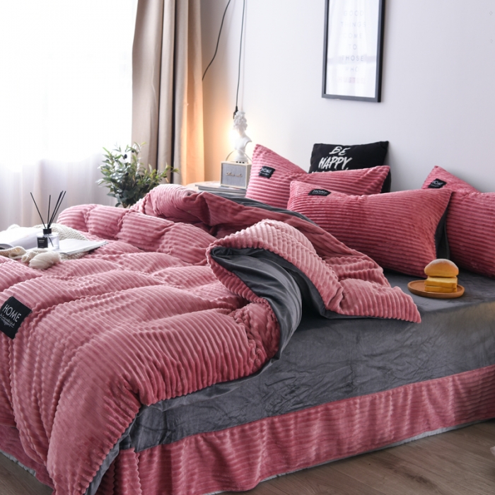 91家纺网 家纺一手货源 找家纺 唐人居家纺  2025冬季保暖魔法绒四件套 丽莎-豆沙