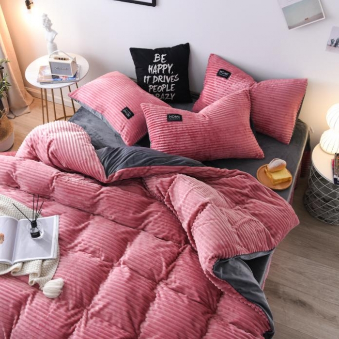 91家纺网 家纺一手货源 找家纺 唐人居家纺  2025冬季保暖魔法绒四件套 丽莎-豆沙