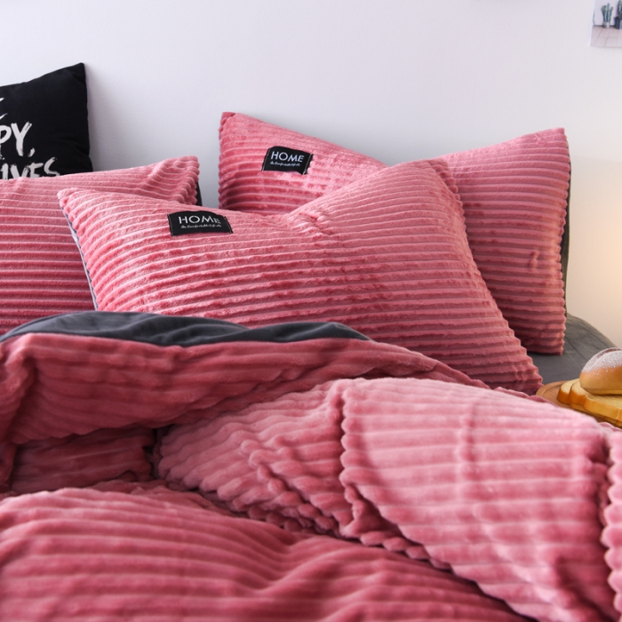 91家纺网 家纺一手货源 找家纺 唐人居家纺  2025冬季保暖魔法绒四件套 丽莎-豆沙