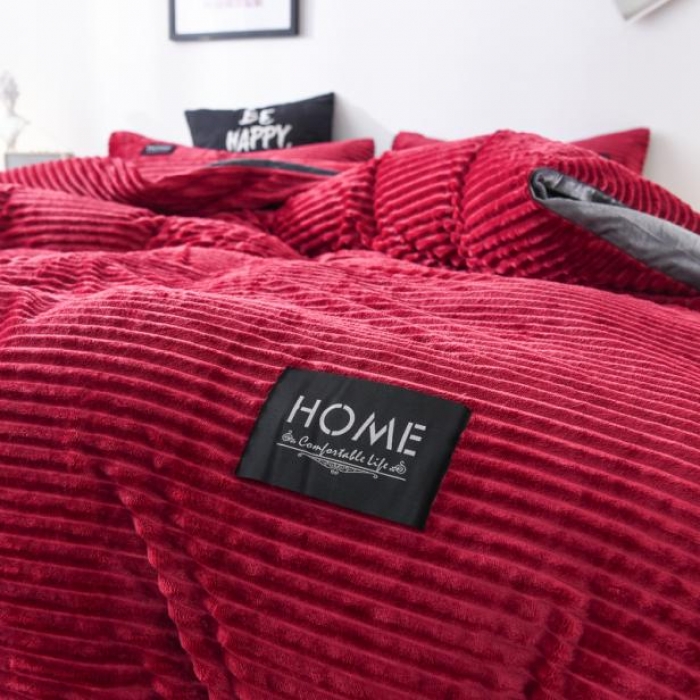 91家纺网 家纺一手货源 找家纺 唐人居家纺  2025冬季保暖魔法绒四件套 丽莎-酒红