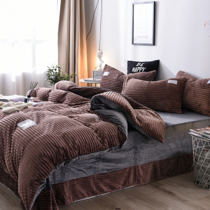 91家纺网 家纺一手货源 找家纺 唐人居家纺  2025冬季保暖魔法绒四件套 丽莎-摩卡