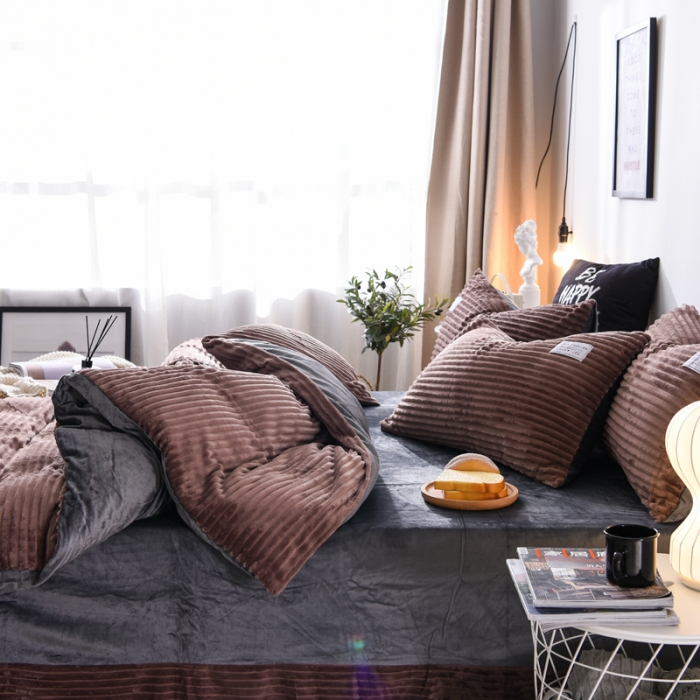 91家纺网 家纺一手货源 找家纺 唐人居家纺  2025冬季保暖魔法绒四件套 丽莎-摩卡