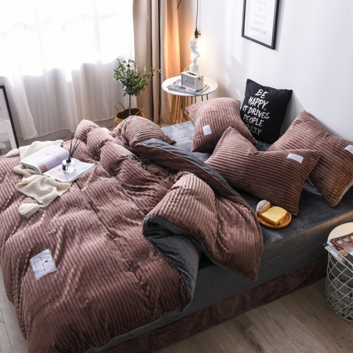 91家纺网 家纺一手货源 找家纺 唐人居家纺  2025冬季保暖魔法绒四件套 丽莎-摩卡