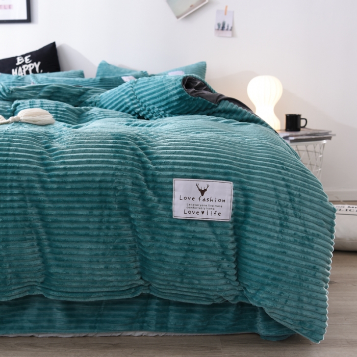 91家纺网 家纺一手货源 找家纺 唐人居家纺  2025冬季保暖魔法绒四件套 丽莎-墨绿