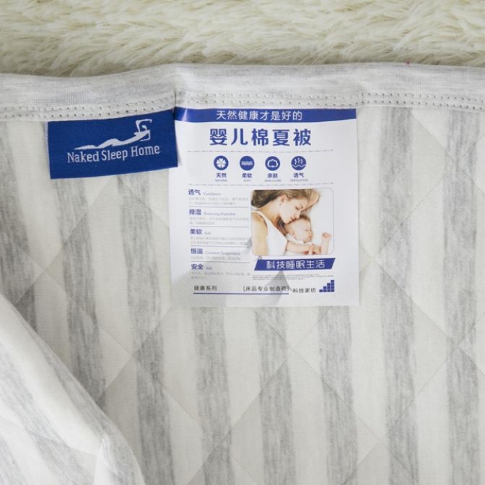 91家纺网 家纺一手货源 找家纺 琪琪阁家纺 全棉针织夏凉被宽条纹系列 浅灰条纹