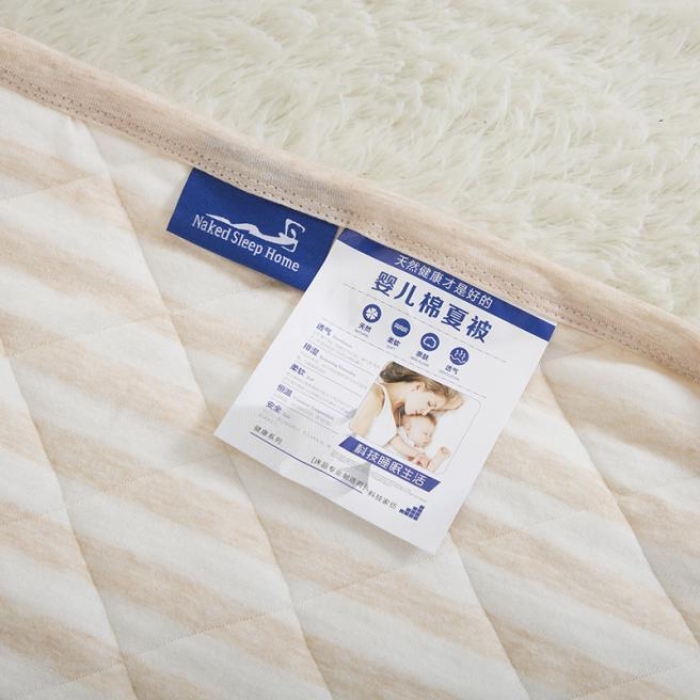 91家纺网 家纺一手货源 找家纺 琪琪阁家纺 全棉针织夏凉被宽条纹系列 浅咖条纹