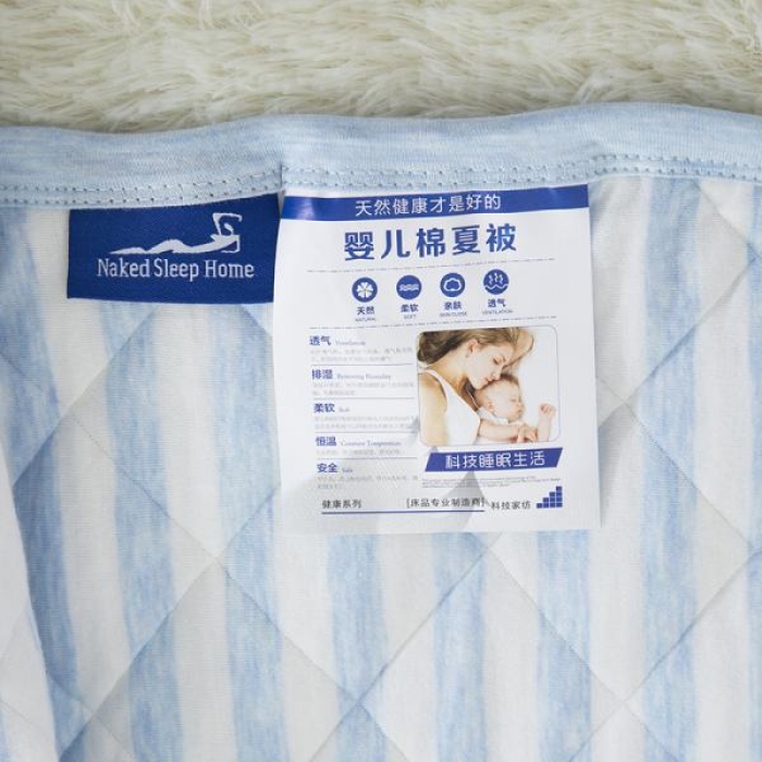 91家纺网 家纺一手货源 找家纺 琪琪阁家纺 全棉针织夏凉被宽条纹系列 浅蓝条纹