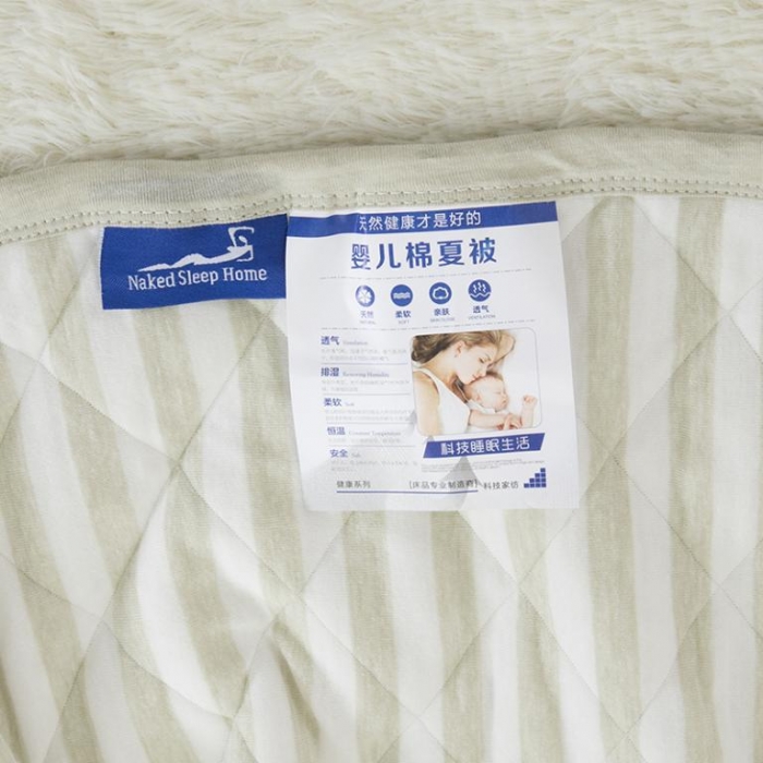 91家纺网 家纺一手货源 找家纺 琪琪阁家纺 全棉针织夏凉被宽条纹系列 浅绿条纹