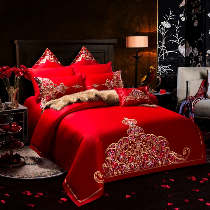 91家纺网 家纺一手货源 找家纺 2023新款全棉婚庆多件套 爱情皇冠