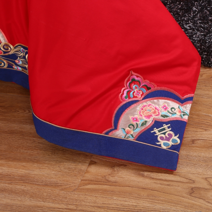 91家纺网 家纺一手货源 找家纺 绣女坊 2023新款全棉大红婚庆四件套结婚婚房床品