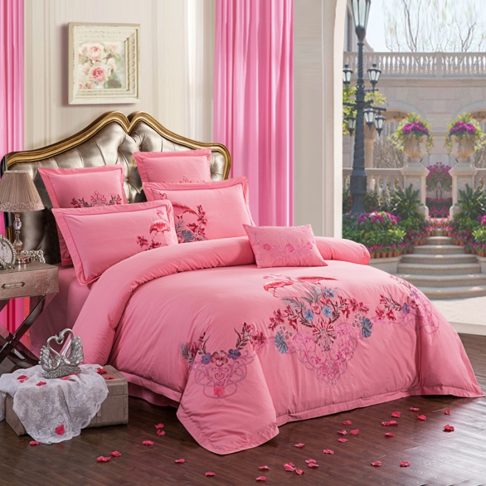 91家纺网 家纺一手货源 找家纺 2023新款 全棉大红婚庆四件套结婚床品套件