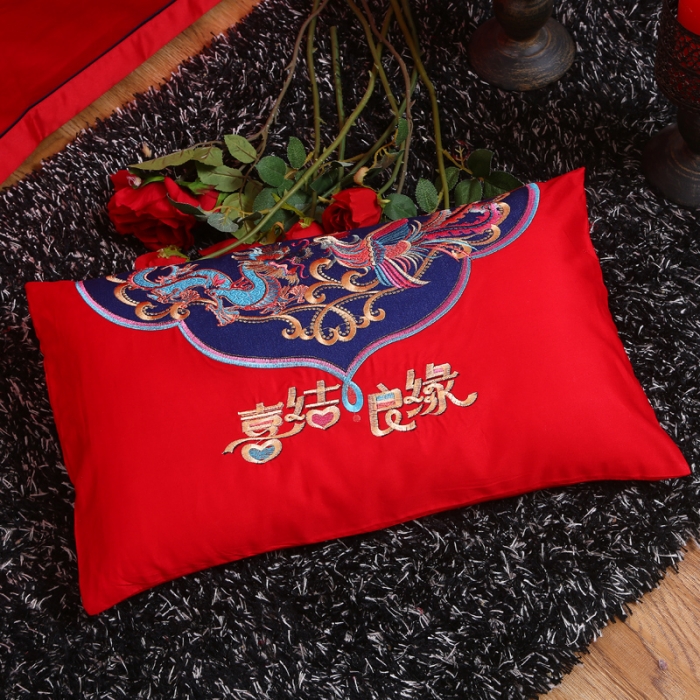 91家纺网 家纺一手货源 找家纺 绣女坊 2023新款全棉大红婚庆四件套喜结良缘