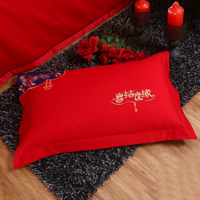 91家纺网 家纺一手货源 找家纺 绣女坊 2023新款全棉大红婚庆四件套喜结良缘