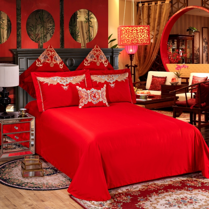 91家纺网 家纺一手货源 找家纺 2023大红婚庆四件套纯棉全棉结婚喜庆