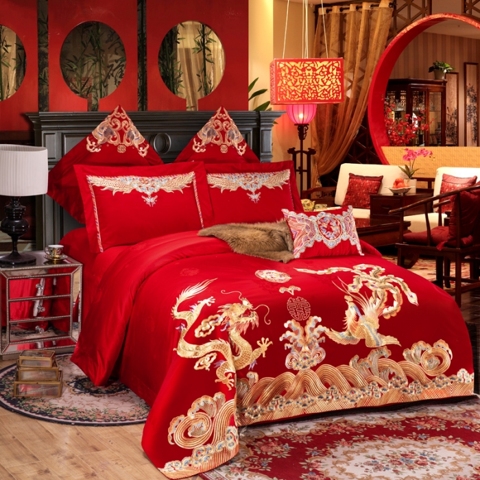 91家纺网 家纺一手货源 找家纺 2023大红婚庆四件套纯棉全棉结婚喜庆