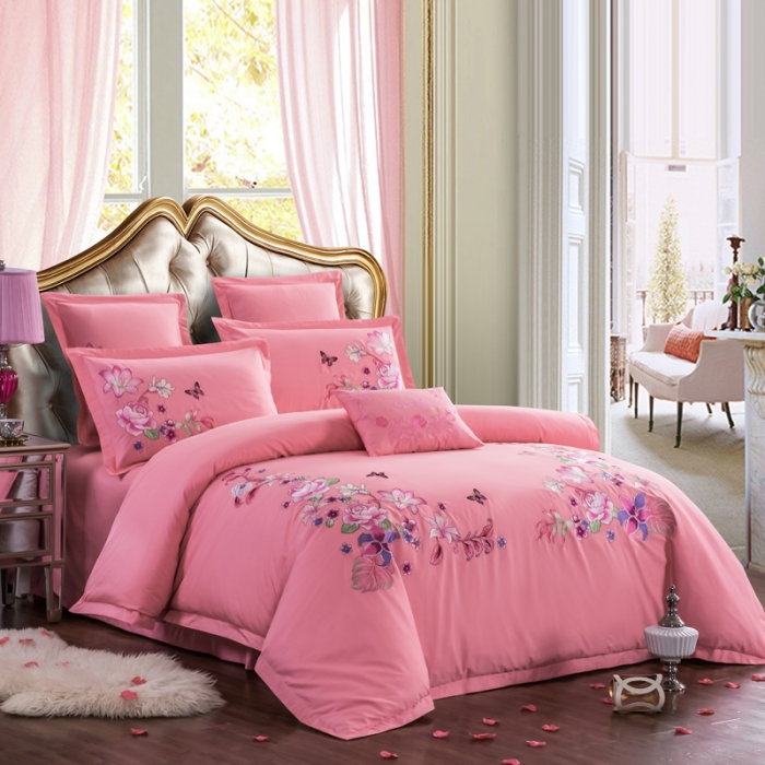 91家纺网 家纺一手货源 找家纺 绣女坊 2023新款全棉婚庆四件套 六件套楼兰花梦-玉色