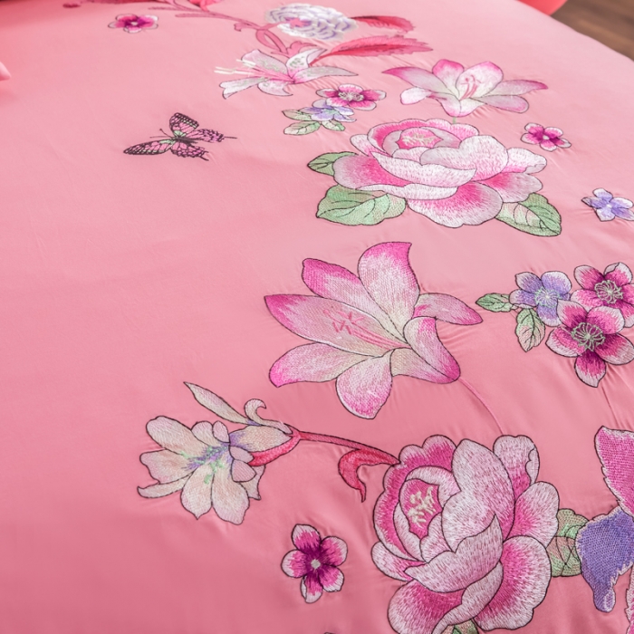 91家纺网 家纺一手货源 找家纺 绣女坊 2023新款全棉婚庆四件套 六件套楼兰花梦-玉色