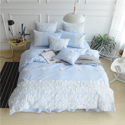 91家纺网 家纺一手货源 找家纺 （总）花香四季 13372立体蕾丝花朵四件套床裙款梦露系列