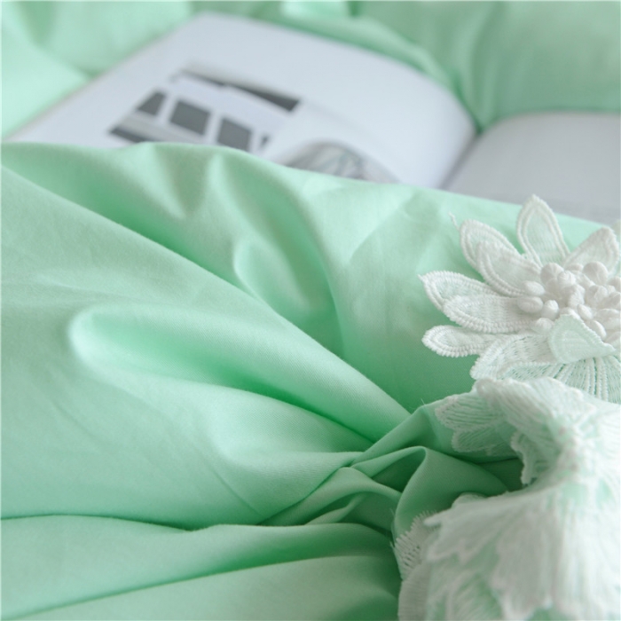 91家纺网 家纺一手货源 找家纺 花香四季 13372立体蕾丝花朵四件套床裙款梦露系列绿