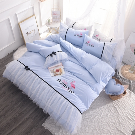 91家纺网 家纺一手货源 找家纺 （总）花香四季 ins韩国纱火烈鸟系列套件床单款