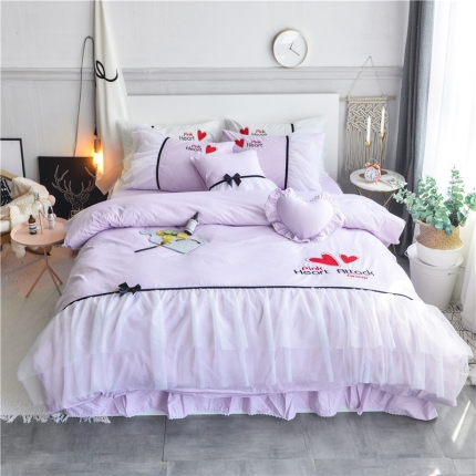 91家纺网 家纺一手货源 找家纺 总花香四季2023初恋系列蕾丝绣花13372全棉床笠款套件