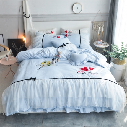 91家纺网 家纺一手货源 找家纺 总花香四季2023初恋系列蕾丝绣花13372全棉床笠款套件