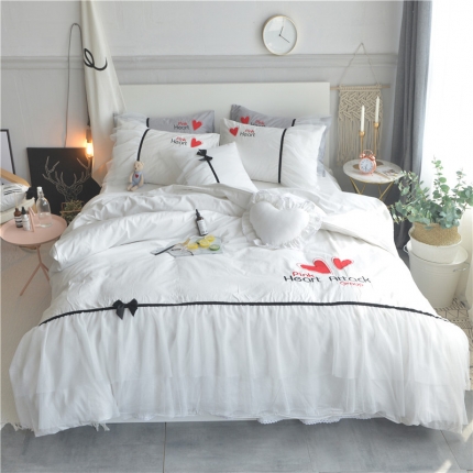 91家纺网 家纺一手货源 找家纺 总花香四季2023初恋系列蕾丝绣花13372全棉床笠款套件