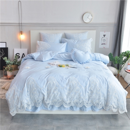 91家纺网 家纺一手货源 找家纺 （总）花香四季2023花海系列蕾丝绣花13372全棉床裙套件