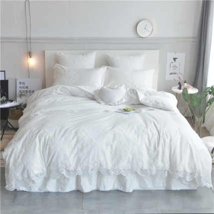 91家纺网 家纺一手货源 找家纺 （总）花香四季2023花海系列蕾丝绣花13372全棉床裙套件