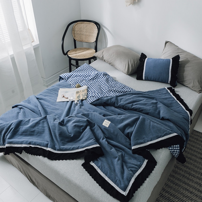 91家纺网 家纺一手货源 找家纺 润缦 2019新款色织贡缎水洗棉夏被牛仔蓝