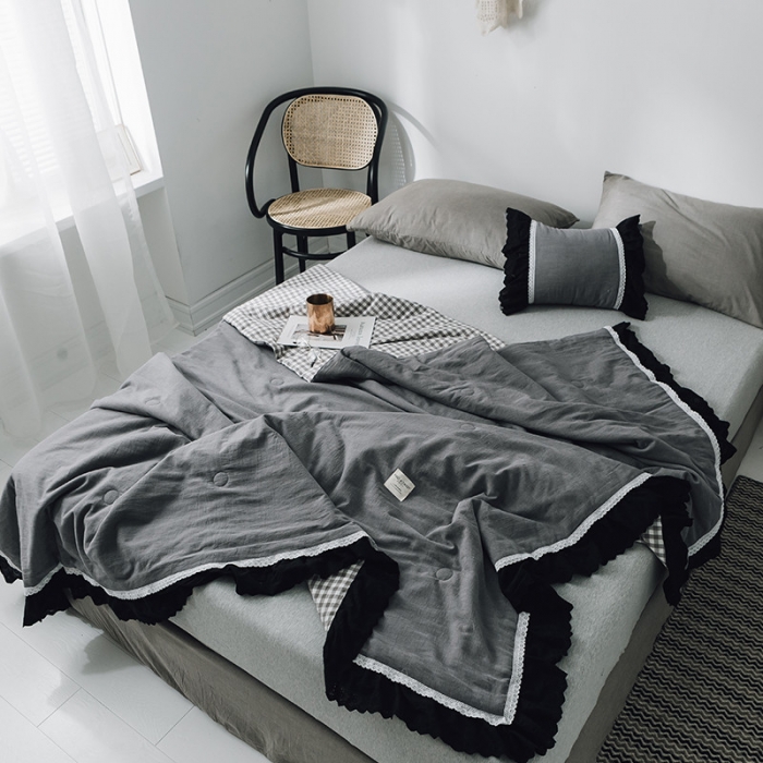 91家纺网 家纺一手货源 找家纺 润缦 2019新款色织贡缎水洗棉夏被气质灰