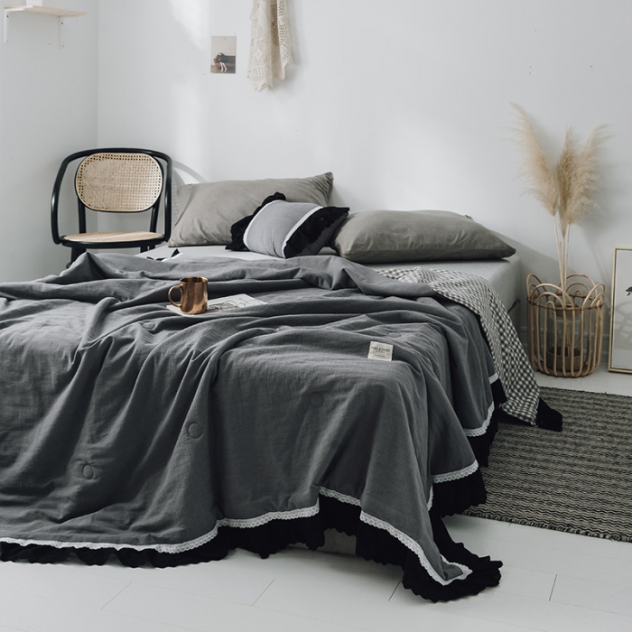 91家纺网 家纺一手货源 找家纺 润缦 2019新款色织贡缎水洗棉夏被气质灰