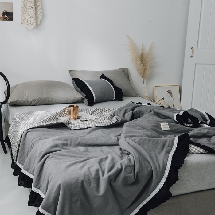 91家纺网 家纺一手货源 找家纺 润缦 2019新款色织贡缎水洗棉夏被气质灰