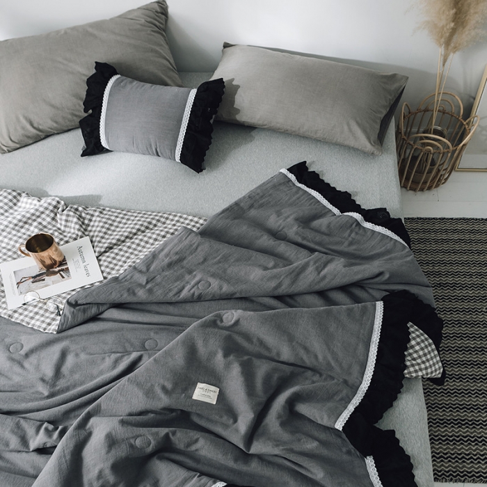 91家纺网 家纺一手货源 找家纺 润缦 2019新款色织贡缎水洗棉夏被气质灰