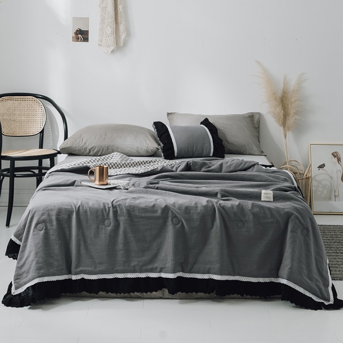 91家纺网 家纺一手货源 找家纺 润缦 2019新款色织贡缎水洗棉夏被气质灰