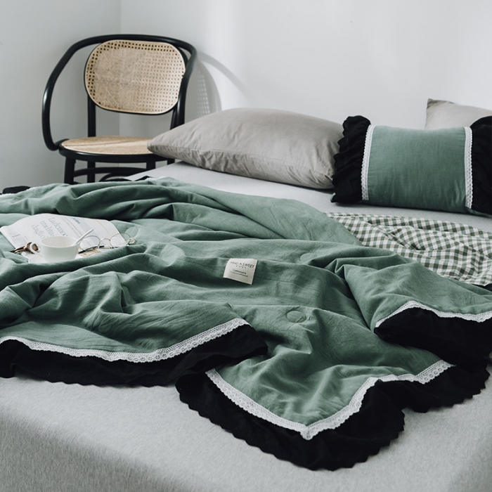 91家纺网 家纺一手货源 找家纺 润缦 2019新款色织贡缎水洗棉夏被森林绿