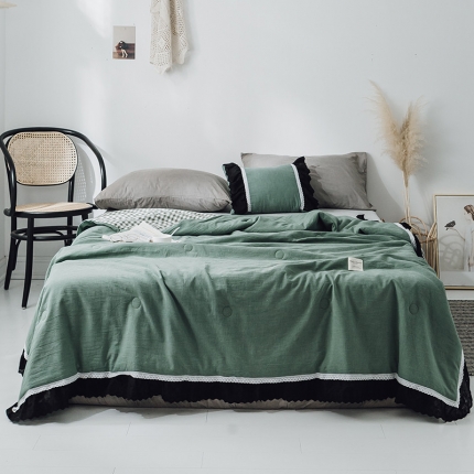 润缦 2019新款色织贡缎水洗棉夏被森林绿