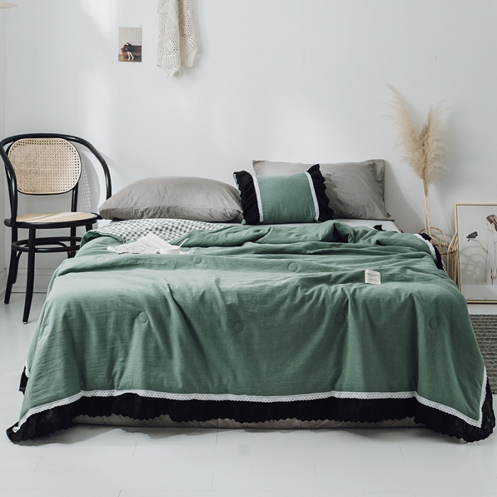 91家纺网 家纺一手货源 找家纺 润缦 2019新款色织贡缎水洗棉夏被森林绿