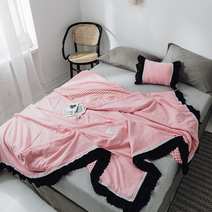 91家纺网 家纺一手货源 找家纺 润缦 2019新款色织贡缎水洗棉夏被仙女粉