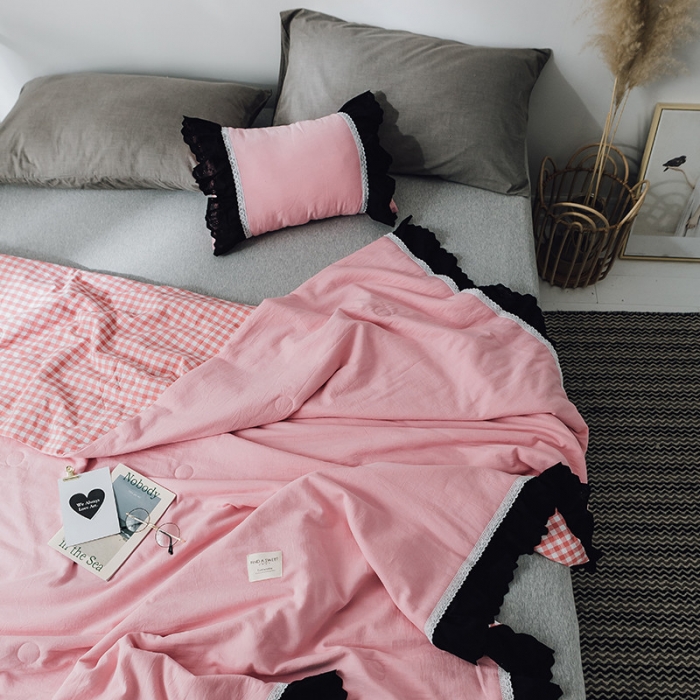 91家纺网 家纺一手货源 找家纺 润缦 2019新款色织贡缎水洗棉夏被仙女粉