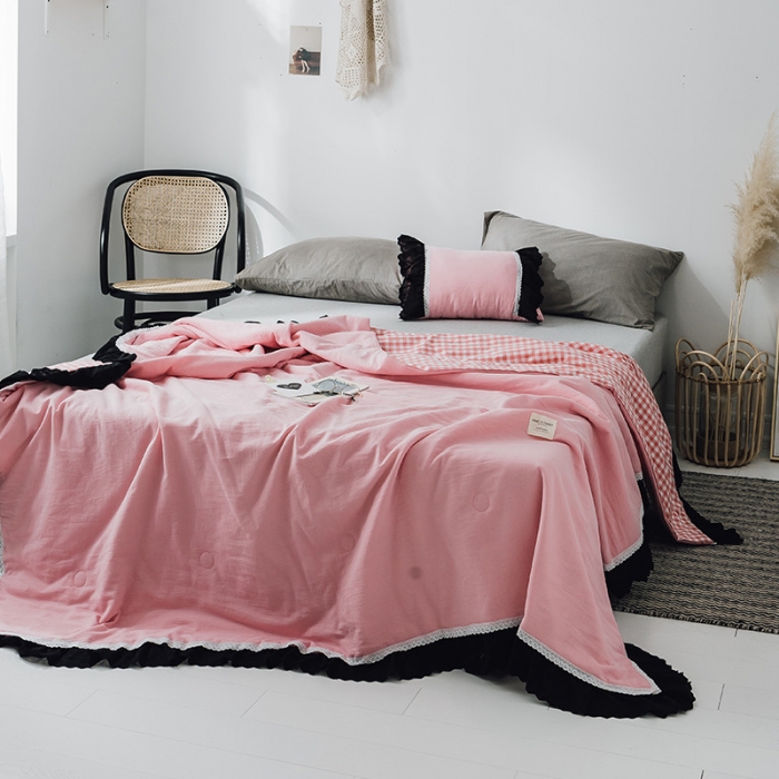 91家纺网 家纺一手货源 找家纺 润缦 2019新款色织贡缎水洗棉夏被仙女粉