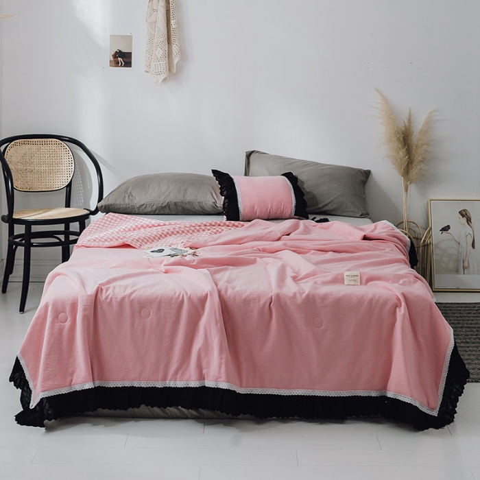 91家纺网 家纺一手货源 找家纺 润缦 2019新款色织贡缎水洗棉夏被仙女粉