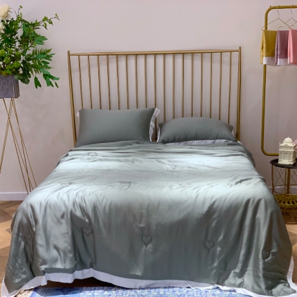 润缦 2019新款60天丝夏被爱心系列 爱心-灰绿色