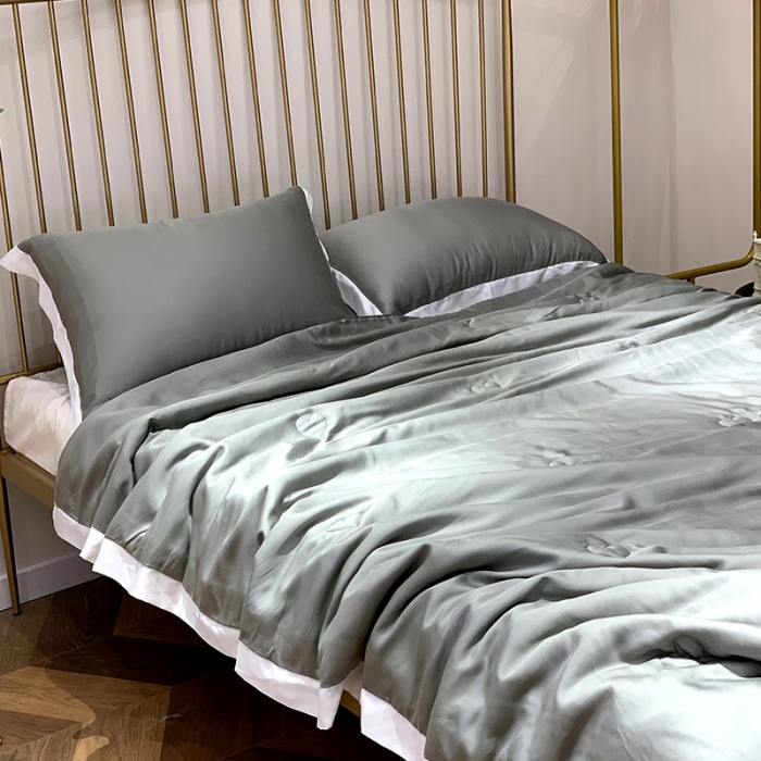 91家纺网 家纺一手货源 找家纺 润缦 2019新款60天丝夏被爱心系列 爱心-灰绿色